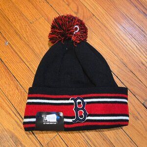 Men's New Era Boston Red Sox Striped Cuffed Knit Hat with Pom Beanie